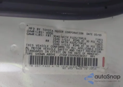 1999 Lexus Rx 300 из США, поврежденный, VIN JT6GF10UXX0038357